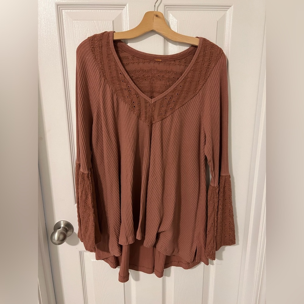 Free People long sleeve top with flowy sleeves and eyelet details, Size: Small